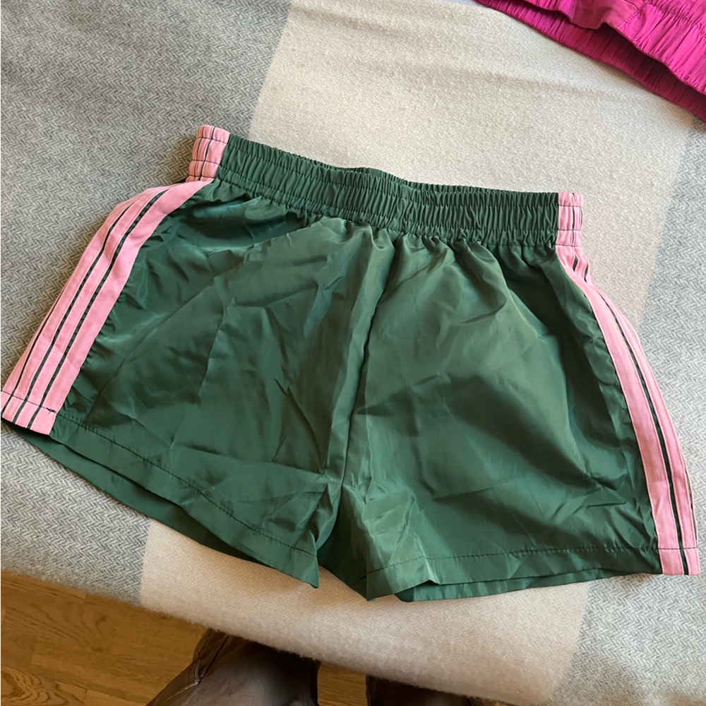 Women’s Athletic Green Shorts with Pink Trim